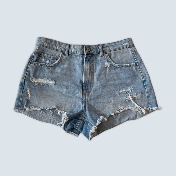Zara Ripped Light Blue Jean Shorts Sz 10 - Picture 1 of 5